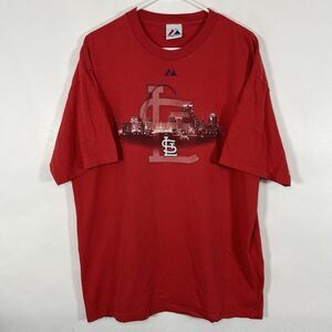 Vintage St. Louis Cardinals Majestic T Shirt Mens Size XL Red Skyline 90s Y2K SS